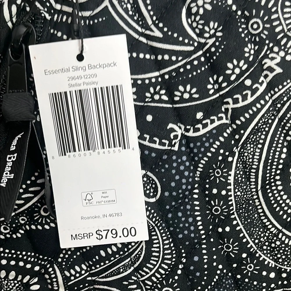 🆕 Vera Bradley Black and White Stellar Paisley Sling Backpack Bag